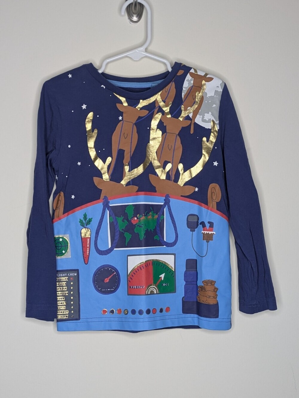 Mini Boden Reindeer Sleigh Christmas Shirt 5/6